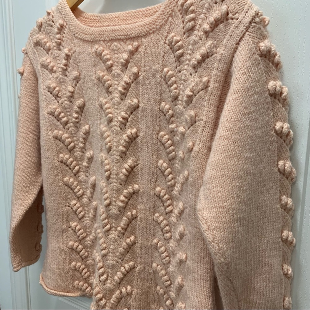 Vintage Knit Pom Pom Light Pink Sweater
